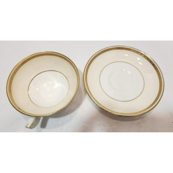 Antique Mintons England Footed Cup & Saucer H3251 Gold Encrusted Band Cream Rim - Picture 10 of 16